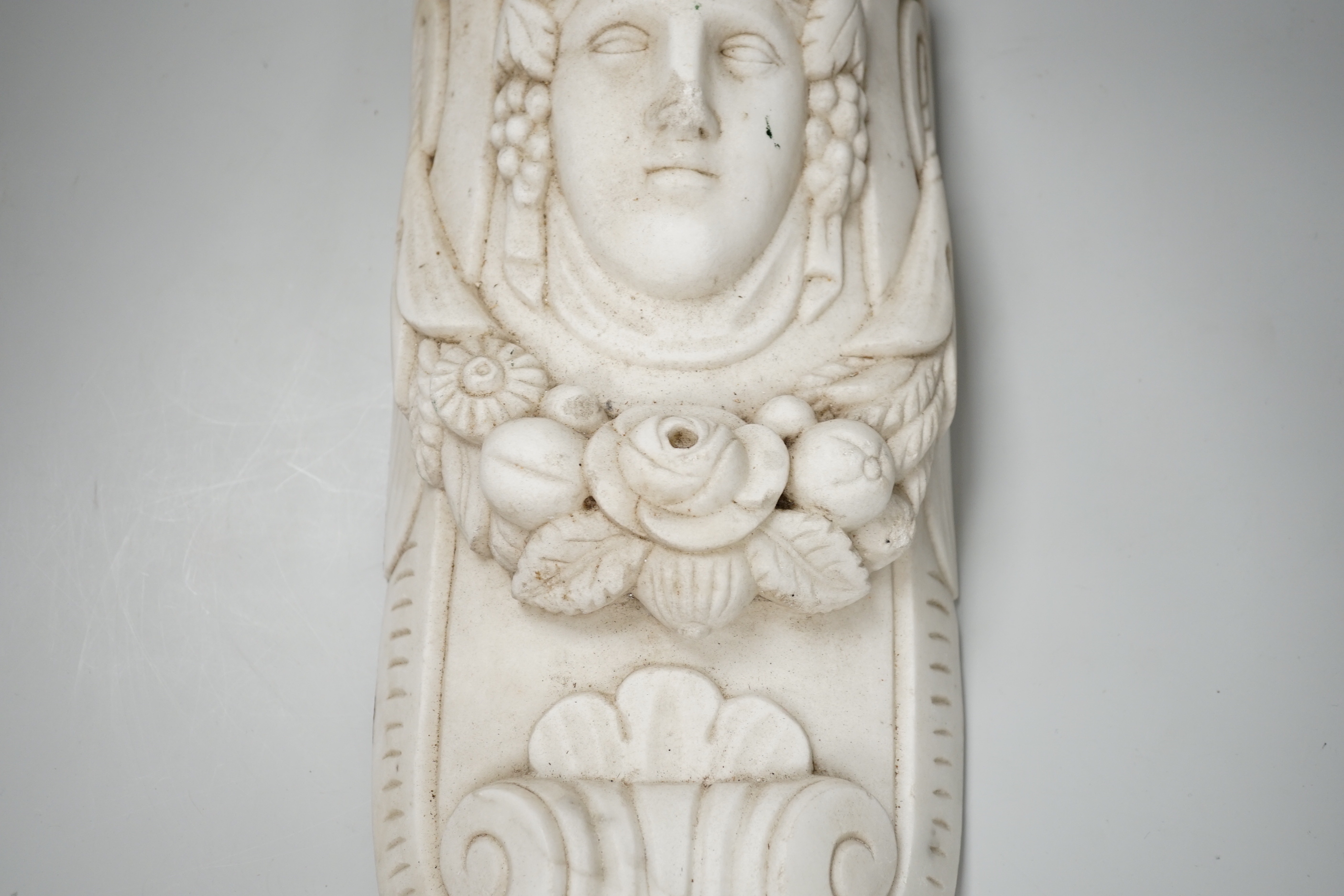 A 19th century carved marble architectural mount, 44cm high